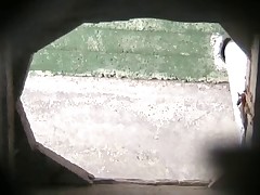 Three women filmed relieving themselves in a restroom with a discreet camera Part 1