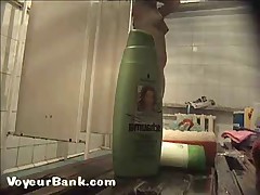Joyful young puss with bushy pubis takes a shower Part 3