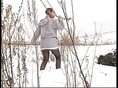 Spying on teen peeing on snow Part 2