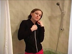 Fresh amateur beauty strips and pees in a bathtub Part 1