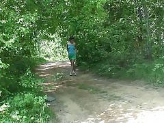 Hot brunette kid pissing in the park Part 1