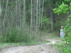 Kinky girl pisses in the middle of a forest road Part 1
